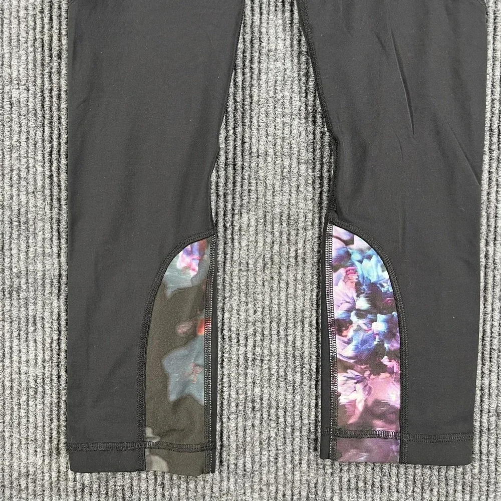 Lululemon Pants Womens‎ 4 Black Purple Floral Pace Rival Activewear Running Gym